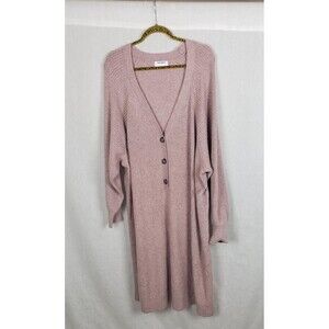Old Navy Sweater Womens Plus 4X Mauve Henley Button Long Pullover Rib Knit